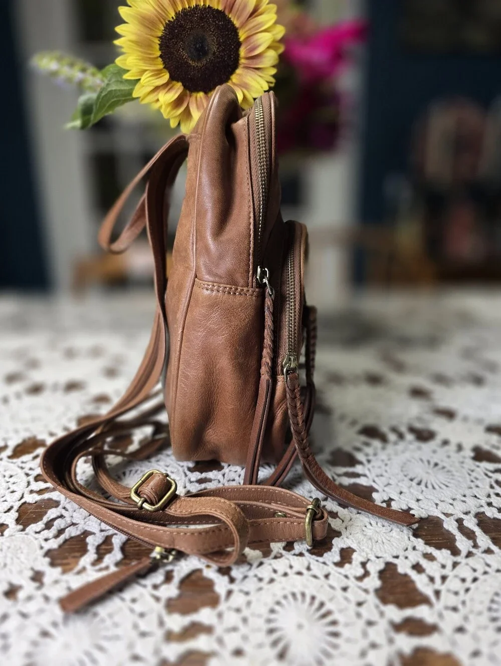 Tommy Bahama Weathered Leather  Small Backpack - Brown